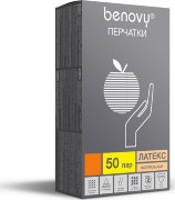 Перчатки н/ст латекс. смотр. текстур., р.L, неопудренные, Бенови (Benovy), 1-кр хлор., Малайзия