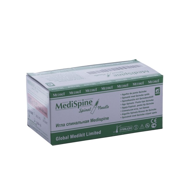 Игла 18G (1,26х90мм) спинальная для анестезии, тип Квинке, MediSpine, Global Medikit Ltd., Индия