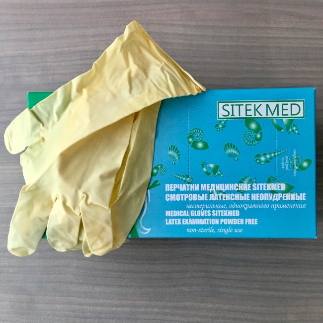 Перчатки н/ст латекс. смотр. текстур., р.M, неопудр., SitekMed, 2-кр хлор., упак.50пар, №1