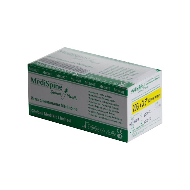Игла 20G (0,9х90мм) спинальная для анестезии, тип Квинке, MediSpine, Global Medikit Ltd., Индия