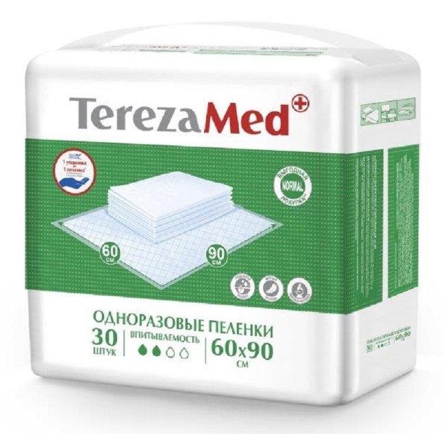Tereza Med Normal. Пеленки впитывающие мед. одноразовые 60х90см (1135мл), №30