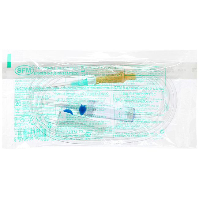 Система инфузионная, игла 21G(0,8х40 мм) Пластиковый шип, СФМ, Германия, упак. 25шт., №1 Система инфузионная, игла 21G(0,8х40 мм) Пластиковый шип, СФМ, Германия, упак. 25шт., №1