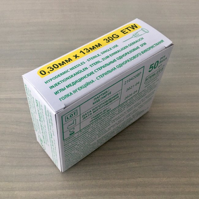 Игла 30G (0,3 х13мм) мед. стер. одноразовая для микроинъекций, упак.50 шт., СФМ, Германия, №1 Игла 30G (0,3 х13мм) мед. стер. одноразовая для микроинъекций, упак.50 шт., СФМ, Германия, №1