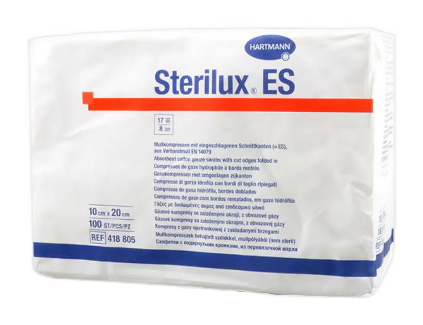 Салфетка н/ст марлевая Стерилюкс (Sterilux): (8 слоев-17 нитей) 10 х20 см, упак.100 шт.