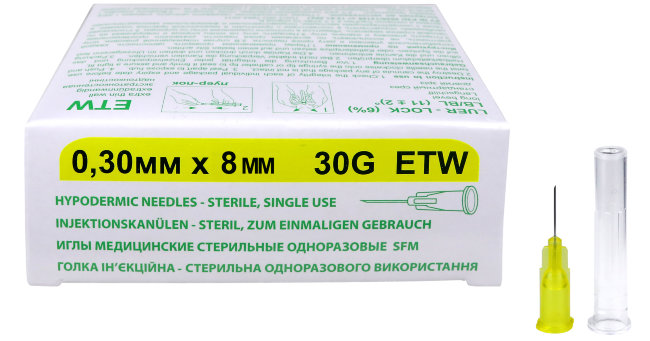 Игла для мезотерапии 30G (0,30 х 8мм) мед. стер. одноразовая, упак.50 шт., СФМ, Германия, №1