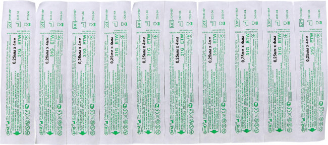 Игла для мезотерапии 31G (0,25 х 4мм) мед. стер. одноразовая, упак.50 шт., СФМ, Германия, №1 Игла для мезотерапии 31G (0,25 х 4мм) мед. стер. одноразовая, упак.50 шт., СФМ, Германия, №1