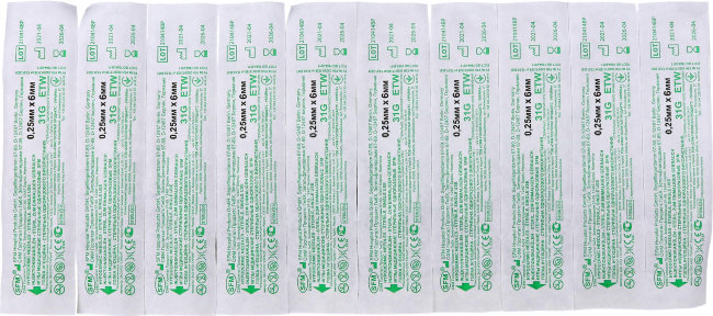 Игла для мезотерапии 31G (0,25 х 6мм) мед. стер. одноразовая, упак.50 шт., СФМ, Германия, №1 Игла для мезотерапии 31G (0,25 х 6мм) мед. стер. одноразовая, упак.50 шт., СФМ, Германия, №1