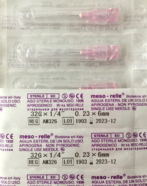 Игла для мезотерапии 32G (0,23 х 6мм) Meso-Relle, Италия