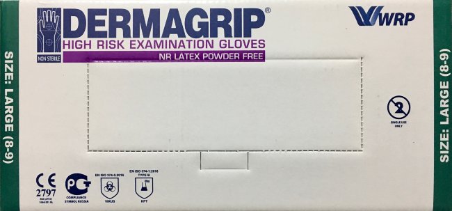 Перчатки н/ст латекс., р.L (8-9) DERMAGRIP®High Risk, сверх-прочные, смотр. текст. неопудр., 25пар