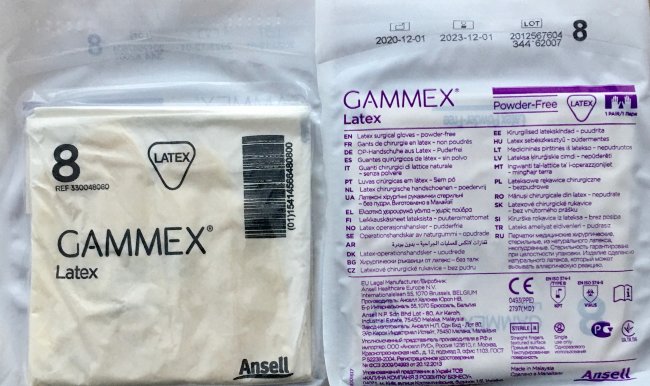 Перчатки хир. СТЕР. латексные, НЕопудр., р.8, микротекст., анатом., GAMMEX Latex, ANSELL