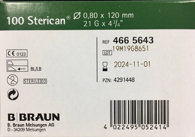 Игла 21G (0,8х120 мм) Стерикан (Sterican), B.Braun, Германия, упак.100 шт., №1
