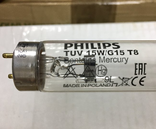 Лампа бактерицидная 15W Philips TUV G13, G15T8; L= 437,4мм, d= 28мм, Signify Netherlands B.V.