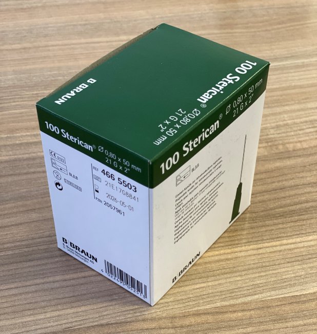 Игла 21G (0,8х50мм) Стерикан (Sterican) неврологическая B.Braun, арт.4665503, упак.100 шт., №1