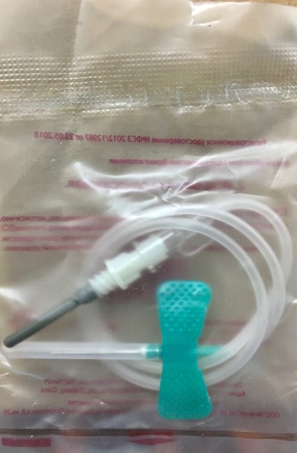 Игла (катетер) Бабочка 21G(0,8х19мм) с луер-адаптером к вак. пробиркам, 300мм, Zhejiang Gongdong, №1