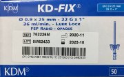Катетер G22 (0,9х25мм) KD-fix внутривенный с доп. портом и крыльями синий, КДМ (упак.50 шт) Германия