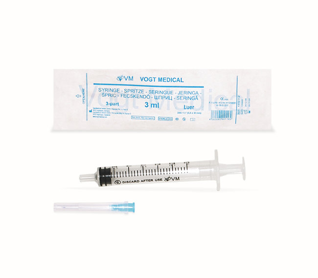 шприц  3 мл (3-х комп.) ФОГТ, ц.д.=0.1мл, игла 23G(0,6х30мм) Vogt Medical, Германия