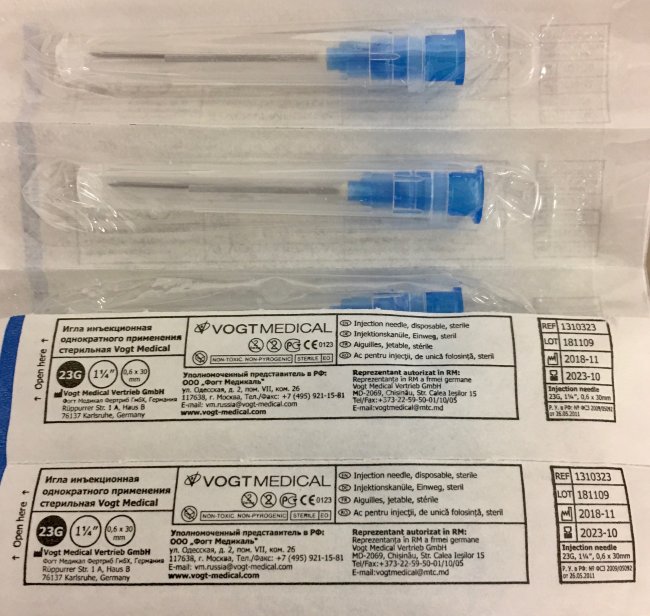 Игла 23G (0,6 х30мм) стер. Vogt Medical, голубая канюля, арт.1310323, Германия