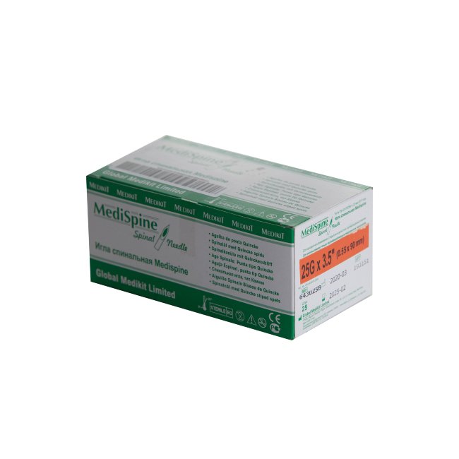 Игла 25G (0,55х90мм) спинальная для анестезии, острие Квинке, MediSpine, Global Medikit Ltd., Индия Игла 25G (0,55х90мм) спинальная для анестезии, острие Квинке, MediSpine, Global Medikit Ltd., Индия
