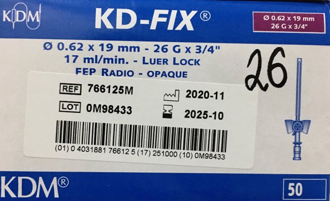 Катетер G26 (0,62х19мм) KD-fix внутривенный с доп. портом и крыльями, фиолетовый, КДМ (упак.50 шт)