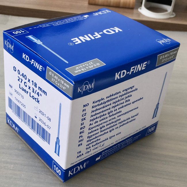 Игла 27G (0,40 х18мм) стер. KD-Fine, арт.900710, упак.100 шт., КДМ, Германия