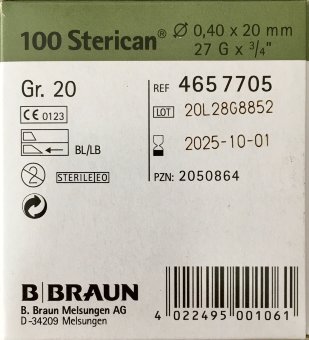 Игла 27G (0,4х20мм) Стерикан (Sterican), B.Braun, Германия, арт.4657705, упак.100 шт., №1 Игла 27G (0,4х20мм) Стерикан (Sterican), B.Braun, Германия, арт.4657705, упак.100 шт., №1