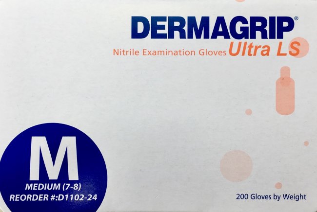 Перчатки Нитриловые р.M (7-8), смотр. неопудр. текстур. DERMAGRIP®Ultra LS, №200 (100пар)